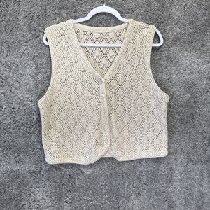 Women’s Crochet Knit Vest Sleeveless Cardigan Cream Ivory Neutral No Brand/Size